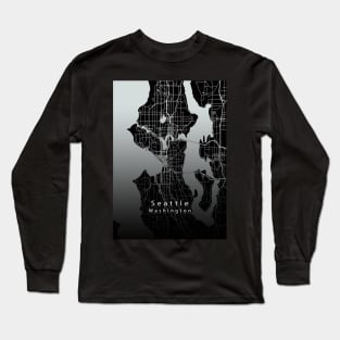 Seattle Washington City Map dark Long Sleeve T-Shirt